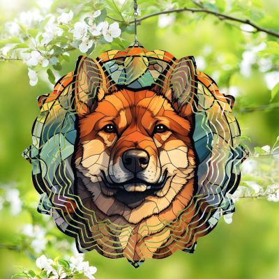 1 Pack Akita Dog Wind Spinners 10 Inch Stained Glass Dog Home Flowers Shape Design Aluminum Metal Wind Spinners for Yard Balcony Porch Dog Lovers Gift for Christmas