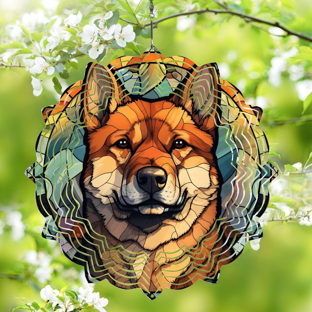 1 Pack Akita Dog Wind Spinners 10 Inch Stained Glass Dog Home Flowers Shape Design Aluminum Metal Wind Spinners for Yard Balcony Porch Dog Lovers Gift for Christmas