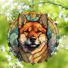 1 Pack Akita Dog Wind Spinners 10 Inch Stained Glass Dog Home Flowers Shape Design Aluminum Metal Wind Spinners for Yard Balcony Porch Dog Lovers Gift for Christmas view 1