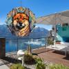 1 Pack Akita Dog Wind Spinners 10 Inch Stained Glass Dog Home Flowers Shape Design Aluminum Metal Wind Spinners for Yard Balcony Porch Dog Lovers Gift for Christmas view 3