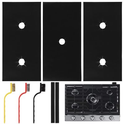 8 Pcs Gas Stove Protector Kit, Reusable Non-Stick Covers With Notch Covers And Cleaning Brushes