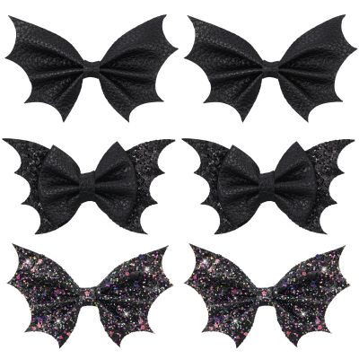 6 Pcs Bat Bow Hair Clips Halloween Bat Hair Clip Goth Halloween Hair Barrettes for Women Girls, 4inch
