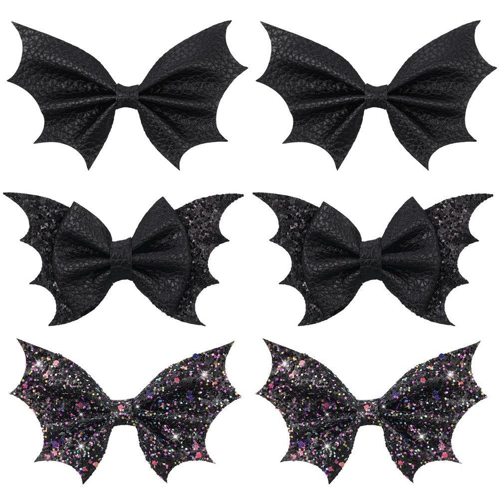 6 Pcs Bat Bow Hair Clips Halloween Bat Hair Clip Goth Halloween Hair Barrettes for Women Girls, 4inch