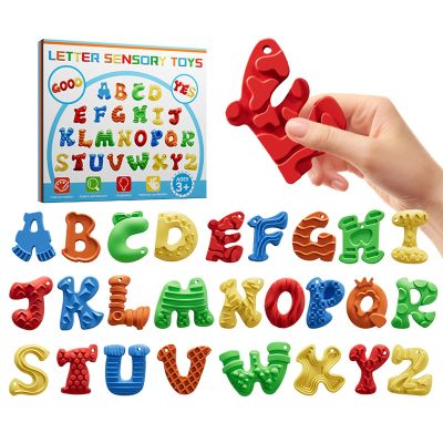 26pcs A-Z Various Letter Fidget Toys Sensory Stone,Textured Soft Worry Stone for Autism Kids Calming - Fidget Stress Toys for Students Anxiety Relief - Small Prizes Fidget Toys