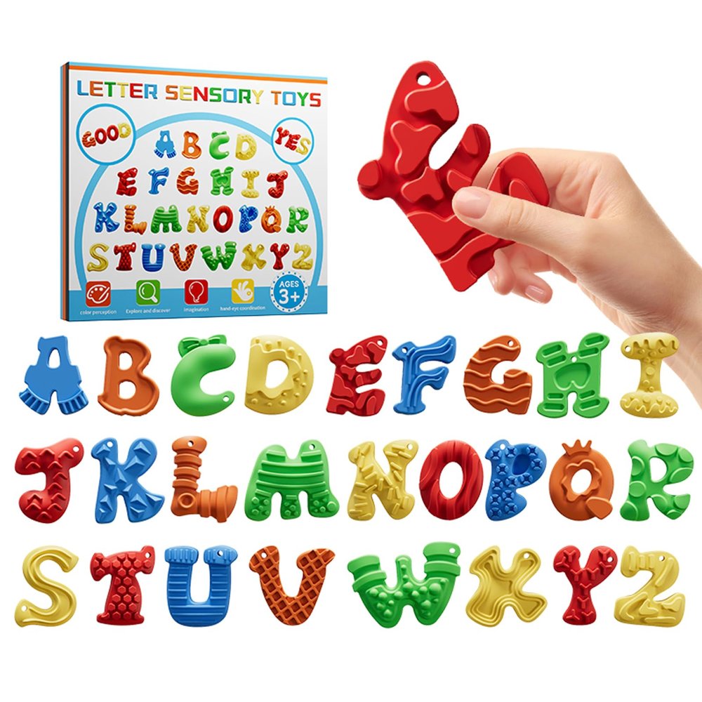 26pcs A-Z Various Letter Fidget Toys Sensory Stone,Textured Soft Worry Stone for Autism Kids Calming - Fidget Stress Toys for Students Anxiety Relief - Small Prizes Fidget Toys