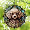 1 Pack Poodle Dog Hanging Wind Spinners 10 Inch Stained Glass Dog Front Door Flowers Shape Design Metal Wind Sculpture Decorations for Balcony Outdoor Porch Dog Mom Dad Gift for Women Men view 1
