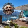 1 Pack Poodle Dog Hanging Wind Spinners 10 Inch Stained Glass Dog Front Door Flowers Shape Design Metal Wind Sculpture Decorations for Balcony Outdoor Porch Dog Mom Dad Gift for Women Men view 3