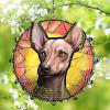 1 Pack American Hairless Terrier Dog Wind Spinners 10 Inch Stained Glass Dog Porch Flowers Shape Design Metal 3D Hanging Art for Indoor Yard Window Dog Owner Worth Gift view 1