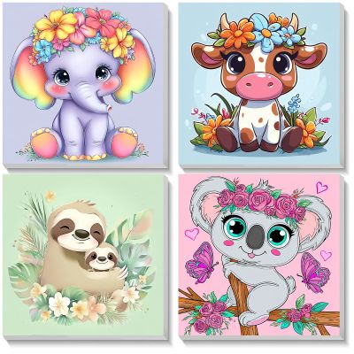 TOSTOG 4 Pack Paint by Number for Kids with Wooden Frame, DIY Animals Paint by Numbers for Kids Ages 8-12, Acrylic Oil Painting Kits Easy Paint by Number for Gift Home Wall Decor 8in X 8in