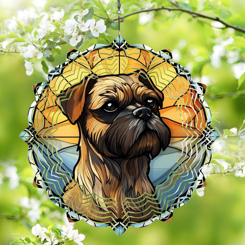 1 Pack Border Terrier Dog Hanging Wind Spinners 10 Inch Stained Glass Dog Indoor Flowers Shape Design 3D Hanging Wind Spinner for Garden Home Front Door Dog Mom Dad Gift for Women Men