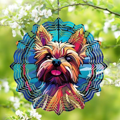 1 Pack Yorkie Dog Wind Spinners 10 Inch Stained Glass Dog Farmhouse Flowers Shape Design 3D Spinner Art Decorations for Yard Garden Balcony Dog Mom Dad Gift for Christmas