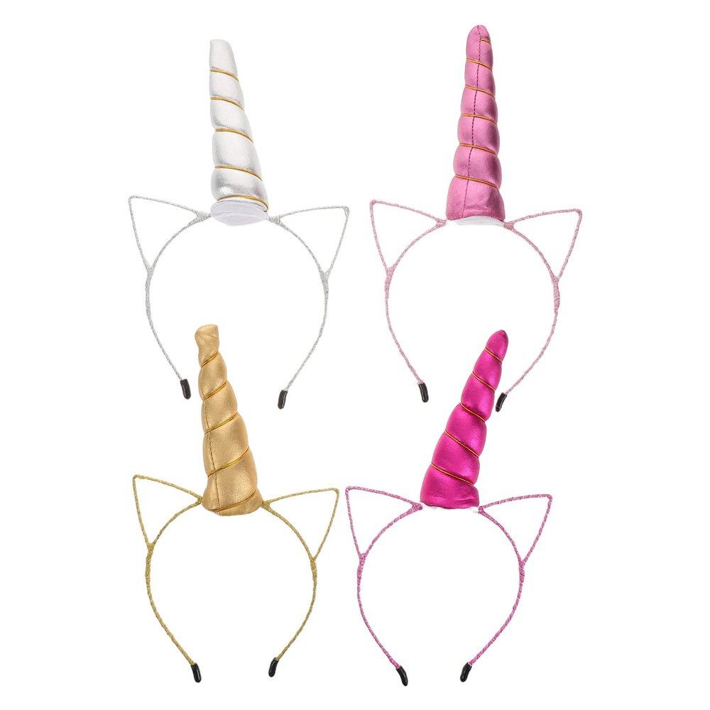 Beaupretty 4pcs Unicorn Headband: Glitter Animal Horn Ear Hair Accessories for Girls Birthday Party Favor, Princess Theme Cosplay and Holiday Decorations
