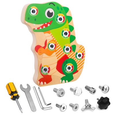 Liangding Montessori Screw Board Toy Dinosaur for Kids, Wooden Fine Motor Skills Busy Board with 8 Screws & Tools, STEM Learning Toy for Toddlers Ages 3 4 5, Educational Gift for Boys & Girls