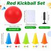 Jenaai 20 Pcs Sports Kickball Set, 3 10'' Playground Ball, 5 Rubber Throw Down Bases, Ball Pump, Net Bag, 10 Foul Line Cones, Kickball All in One Kit for Kids Adults Playground Backyard Game(Orange) view 3