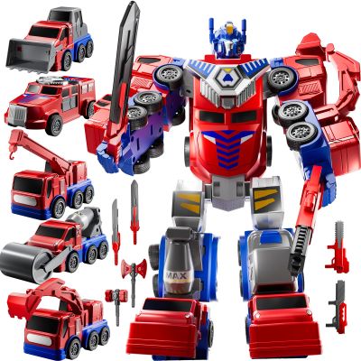 MSKOLER Robot Toys for Kids 3-5 Magnet Transforming Robot 5-in-1 Educational Toys Easy DIY Assembling Vehicle Playsets for Boys and Girls (Red)