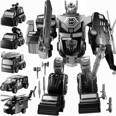 MSKOLER Robot Toys for Kids 3-5 Magnet Transforming Robot 5-in-1 Educational Toys Easy DIY Assembling Vehicle Playsets for Boys and Girls (Black)