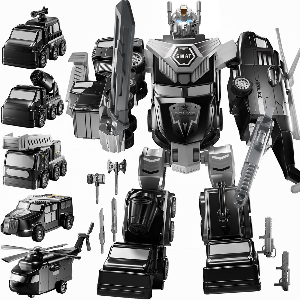 MSKOLER Robot Toys for Kids 3-5 Magnet Transforming Robot 5-in-1 Educational Toys Easy DIY Assembling Vehicle Playsets for Boys and Girls (Black)
