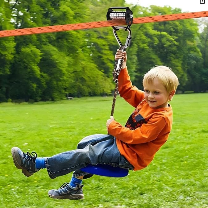 GIMPYN Zip Line Slackline Kit for Kids and Adults  65ft Ninja Course Zipline with Pulley, Tree Protectors, 2-in-1 Backyard Outdoor Warrior Training Set