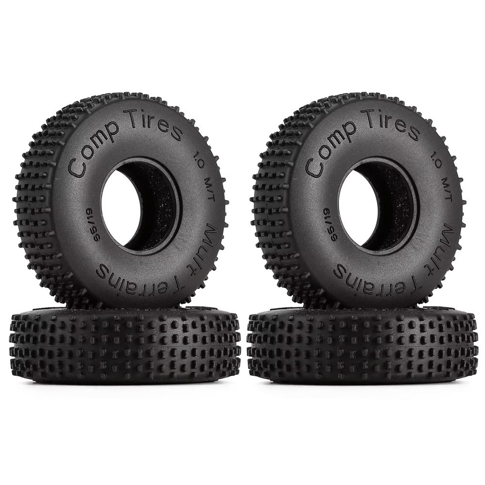 WONFAST 4PCS 1.0" Rubber Tyre Comp Pins Multi Terrain Wheel Tires 65 * 19mm for 1/18 1/24 RC Rock Crawler Car for Axial SCX24 AX24 TRX4M FCX24 Rock Buggy Upgrade Parts