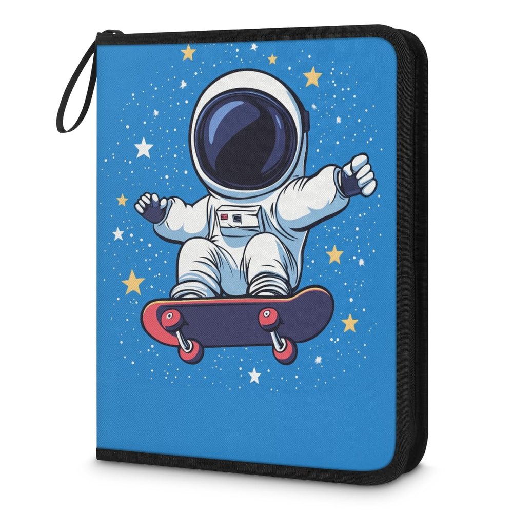 Kuquteed Cartoon Astronaut Trading Card Binder 4 Pocket 400 Cards Holder Collector Album with 50 Removable Sleeves Gifts for Boys Girls Skateboar Stars Sports Game Cards