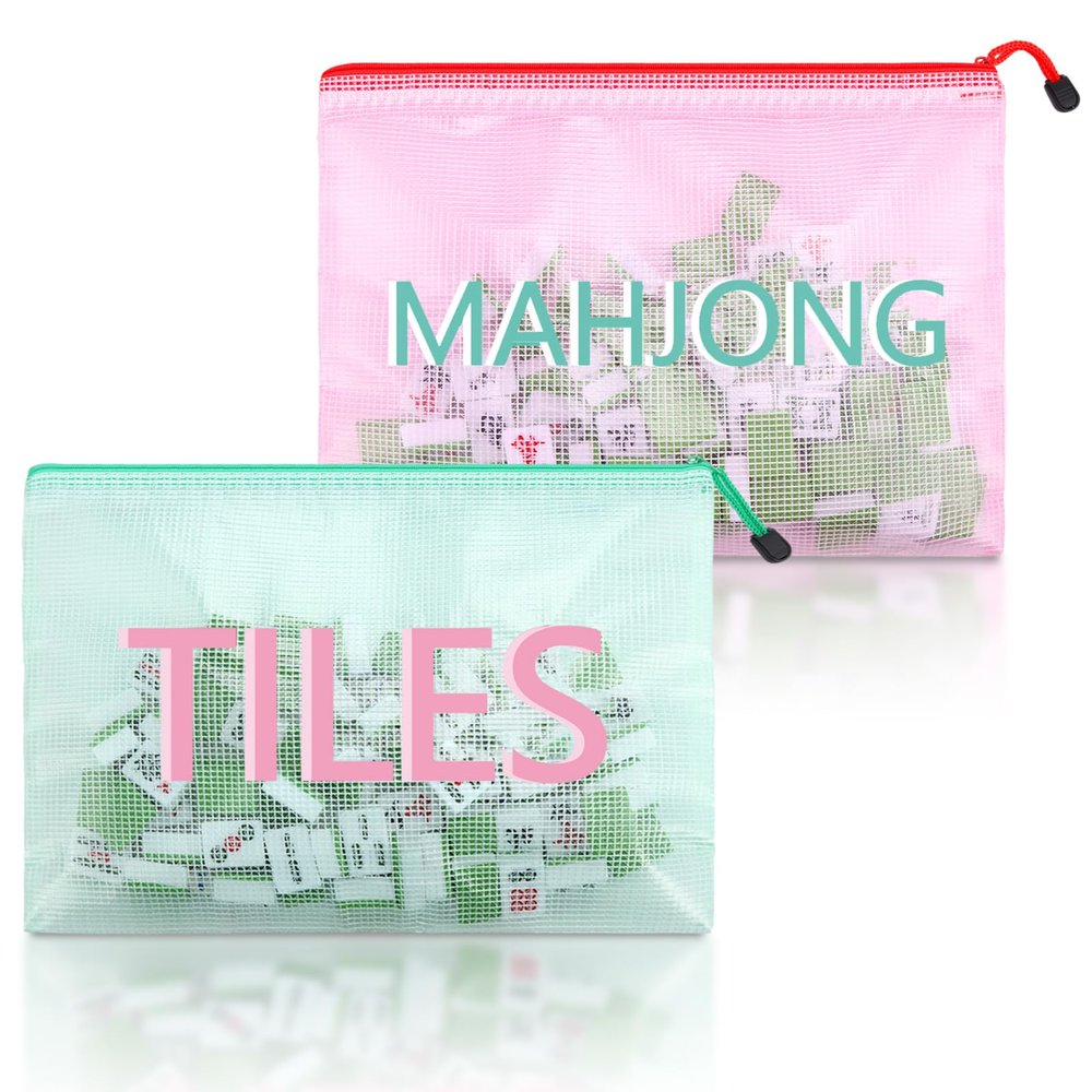 SilTriangle 2 Pack 13.6 x 9.7 Inch Empty Mahjong Tile Bag American PVC Clear Mahjong Case Size 166 Waterproof Zippered Storage Tile Holder Rack Bag for Game Lover Gift Travel, Case Only