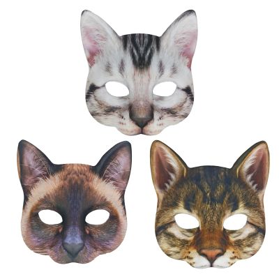 Alodidae 3 PCS Realistic Cat Mask Animal Head Masks Halloween Christmas Novelty Costume Party Accessory (Color 2)