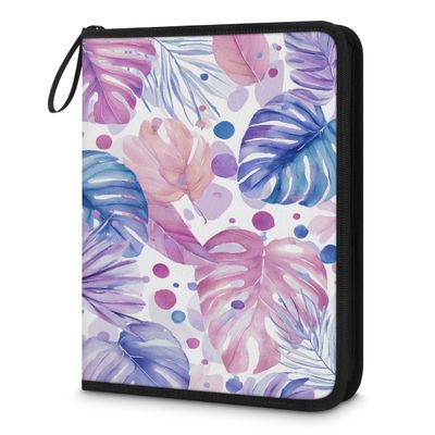 Kuquteed Watercolor Palm Leaf Trading Card Binder 4 Pocket 400 Cards Holder Collector Album with 50 Removable Sleeves Gifts for Boys Girls Tropical Sports Game Cards