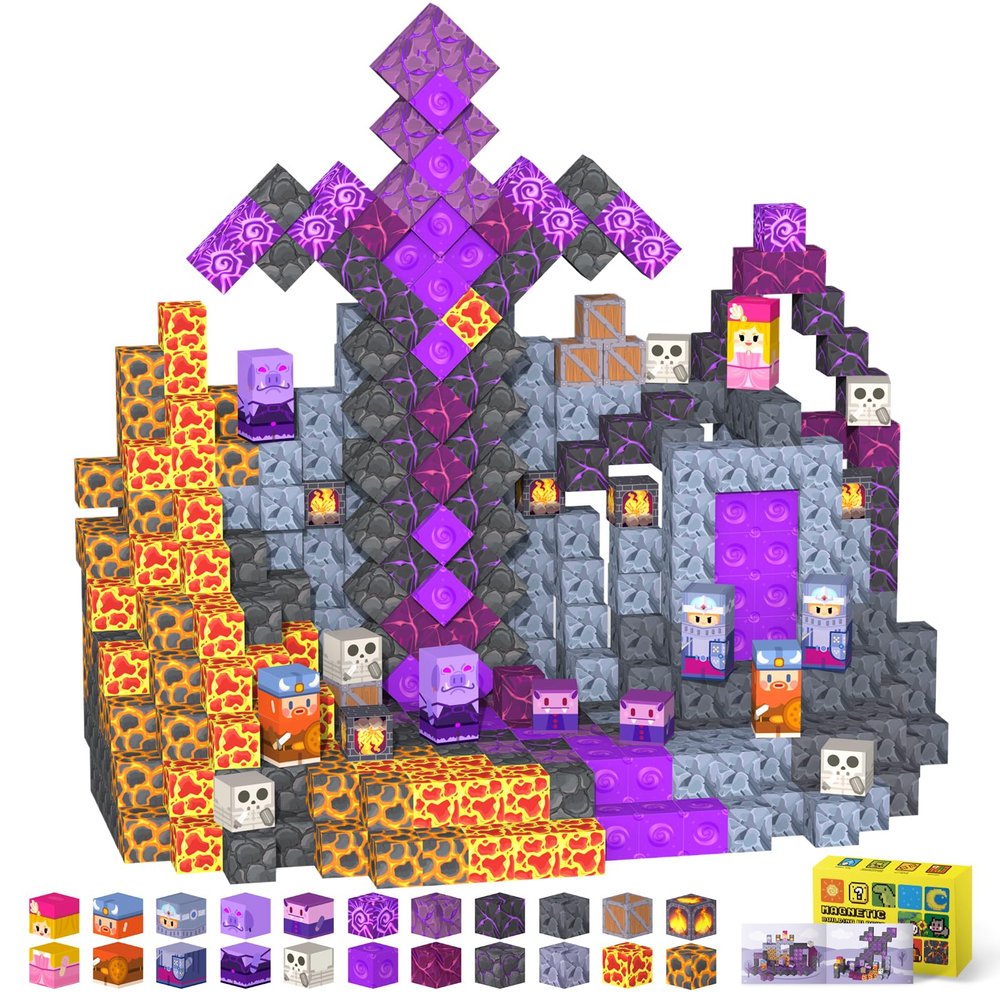 tinytrek Magnetic Blocks120PCS Magnet Toys for Kids, Magnetic Building Blocks Cubes, Montessori Sensory Stacking Magnets School STEM Toys Birthday Gifts for Boys&Girls Age 3+ Years Old (Volcanic)