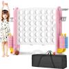 KORIMEFA Giant 4-in-a-Row Game - Jumbo 4 to Score Family Yard Game Set for Kids Adults, Height Adjustable with Golf Accessory, Pink with Bag view 3