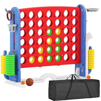 KORIMEFA Giant 4-Connect Jumbo Yard Game  4-in-1 Adjustable Height Outdoor Ring Toss & Lawn Game Set with 42 Jumbo Rings, Golf, Basketball  Family Fun (Blue)