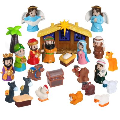 25 Pcs Nativity Set for Kids with Light, Christmas Nativity Toys Kids Nativity Play Set Include Baby Jesus, Mary, Joseph, Manger, Small Nativitys Scene for Toddlers Children Christian Religious Gifts