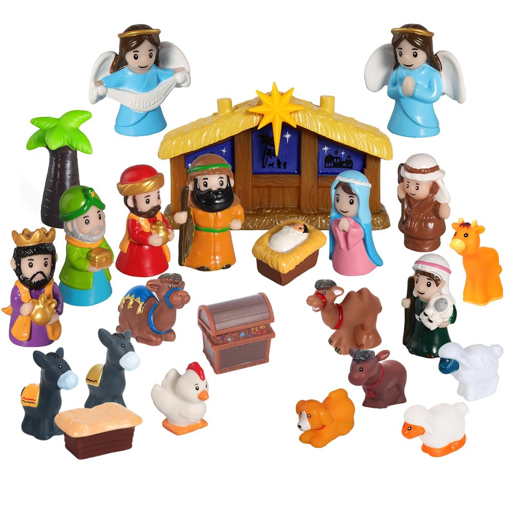 25 Pcs Nativity Set for Kids with Light, Christmas Nativity Toys Kids Nativity Play Set Include Baby Jesus, Mary, Joseph, Manger, Small Nativitys Scene for Toddlers Children Christian Religious Gifts