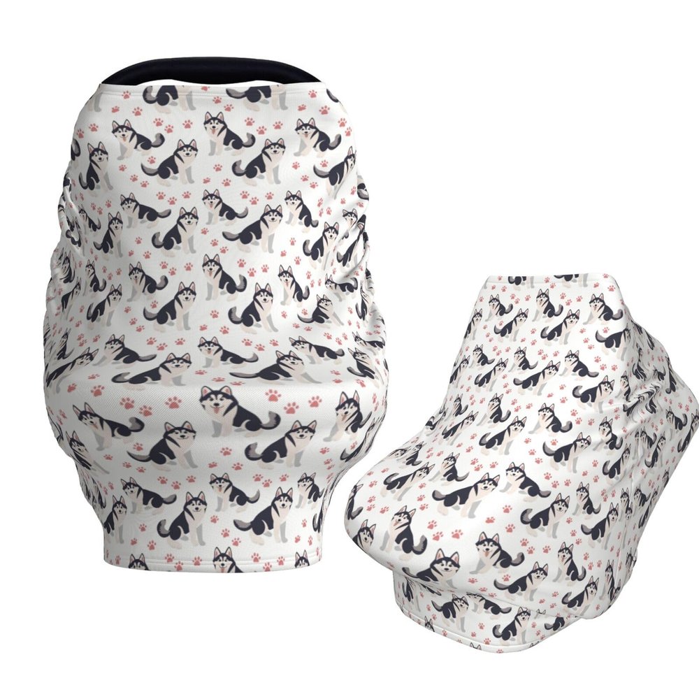 Muishi Funny Husky Dogs Baby Car Seat Covers Carseat Canopy Soft Infant Stroller Cover Nursing Breastfeeding Covers for Girls Boys Newborn