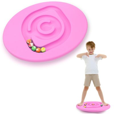 Seenelling Kids Maze Balance Board Plastic Wobble Rocker Balance Board with Mini Balls Load 170lb for Balancing Exercise Equipment Game Boys Girls Physical Therapy 18.5 x 14.57 Inch(Pink,Round)