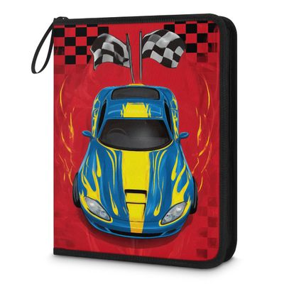 Kuquteed Race Car Trading Card Binder 9 Pocket 900 Cards Holder Collector Album with 50 Removable Sleeves Gifts for Boys Girls Checkered Flag Sports Game Cards