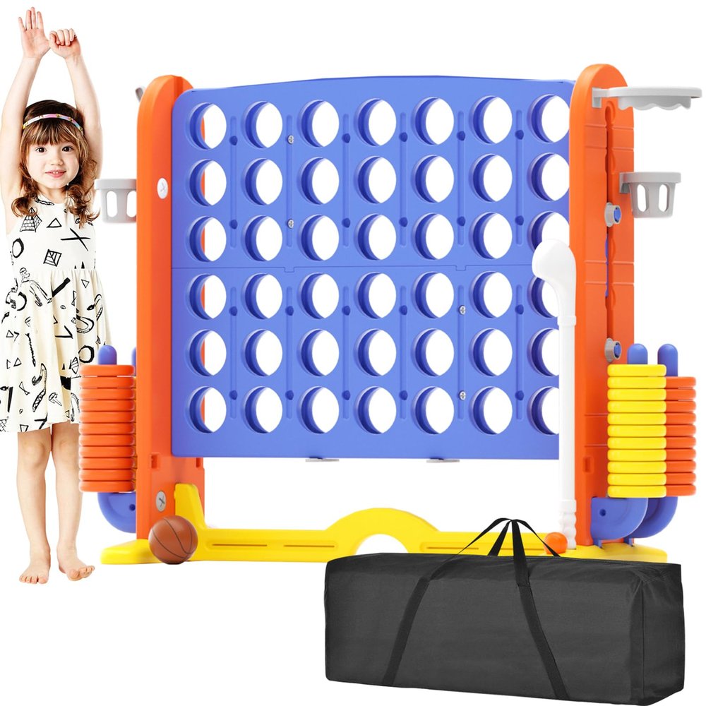 KORIMEFA Giant 4-in-a-Row Game - Jumbo 4 to Score Family Yard Game Set for Kids Adults, Height Adjustable with Golf Accessory, Orange with Bag