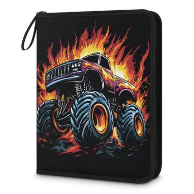 Kuquteed Monster Truck Trading Card Binder 9 Pocket 900 Cards Holder Collector Album with 50 Removable Sleeves Toys Gifts for Boys Girls Flame Sports Game Cards