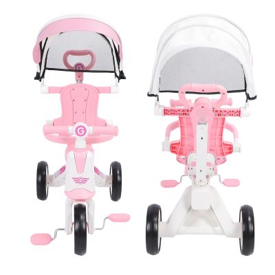 BTSEURY Baby Tricycle Push Handle Toddler Trike with Adjustable Height Removable Footrest Enlarged EVA Wheels for 18 Months to 5 Years Boys Girls (Roseate)