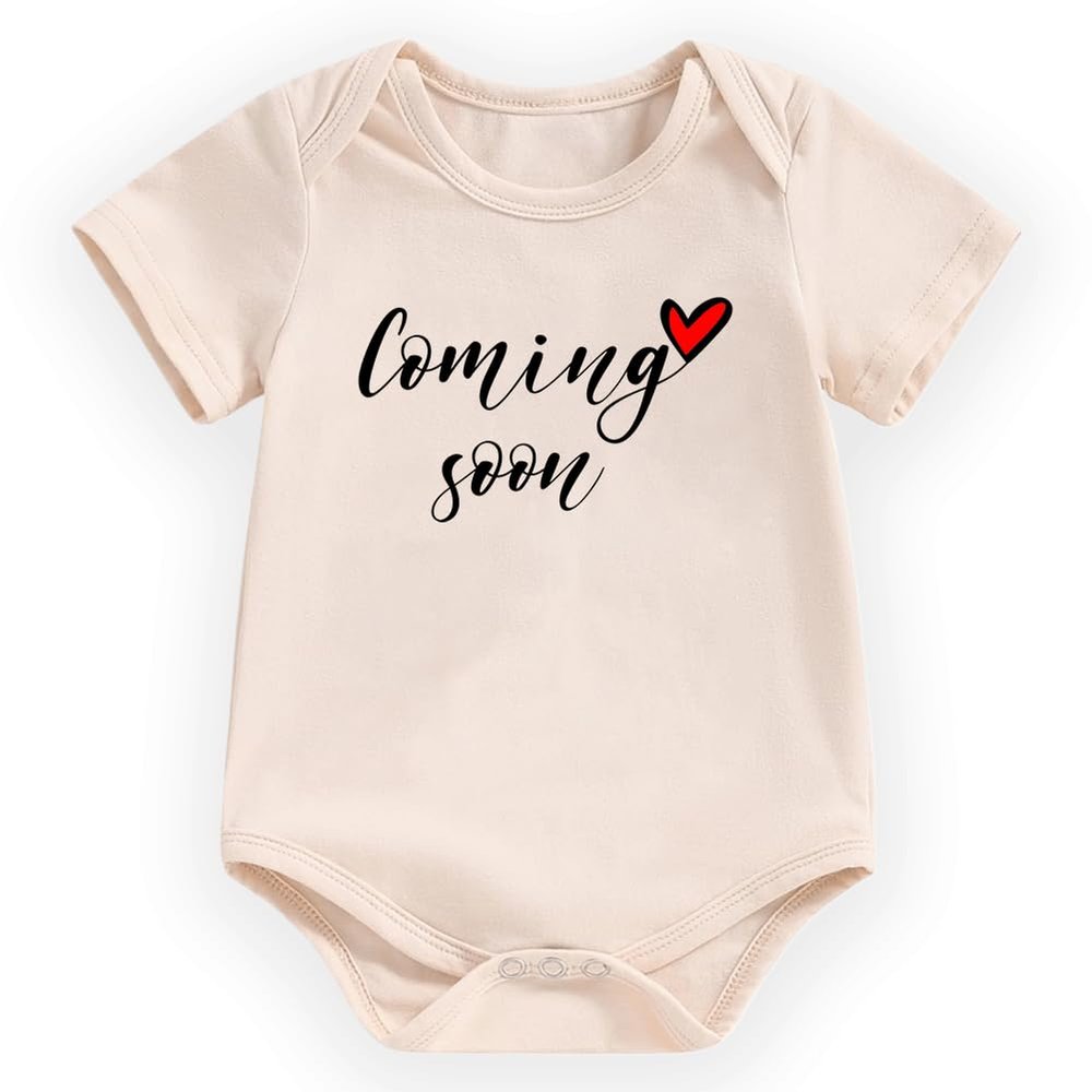 hrcfbk Pregnancy Announcement Baby Bodysuit Coming Soon Romper Newborn Infant Reveal Idea&Surprise Gift(Beige 3,3-6Months)