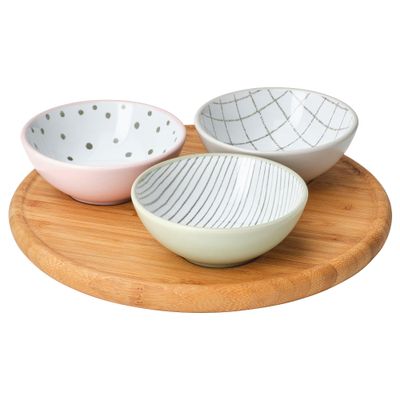 ProTuning TRDTICKA tray with 3 bowls, multicolour/bamboo
