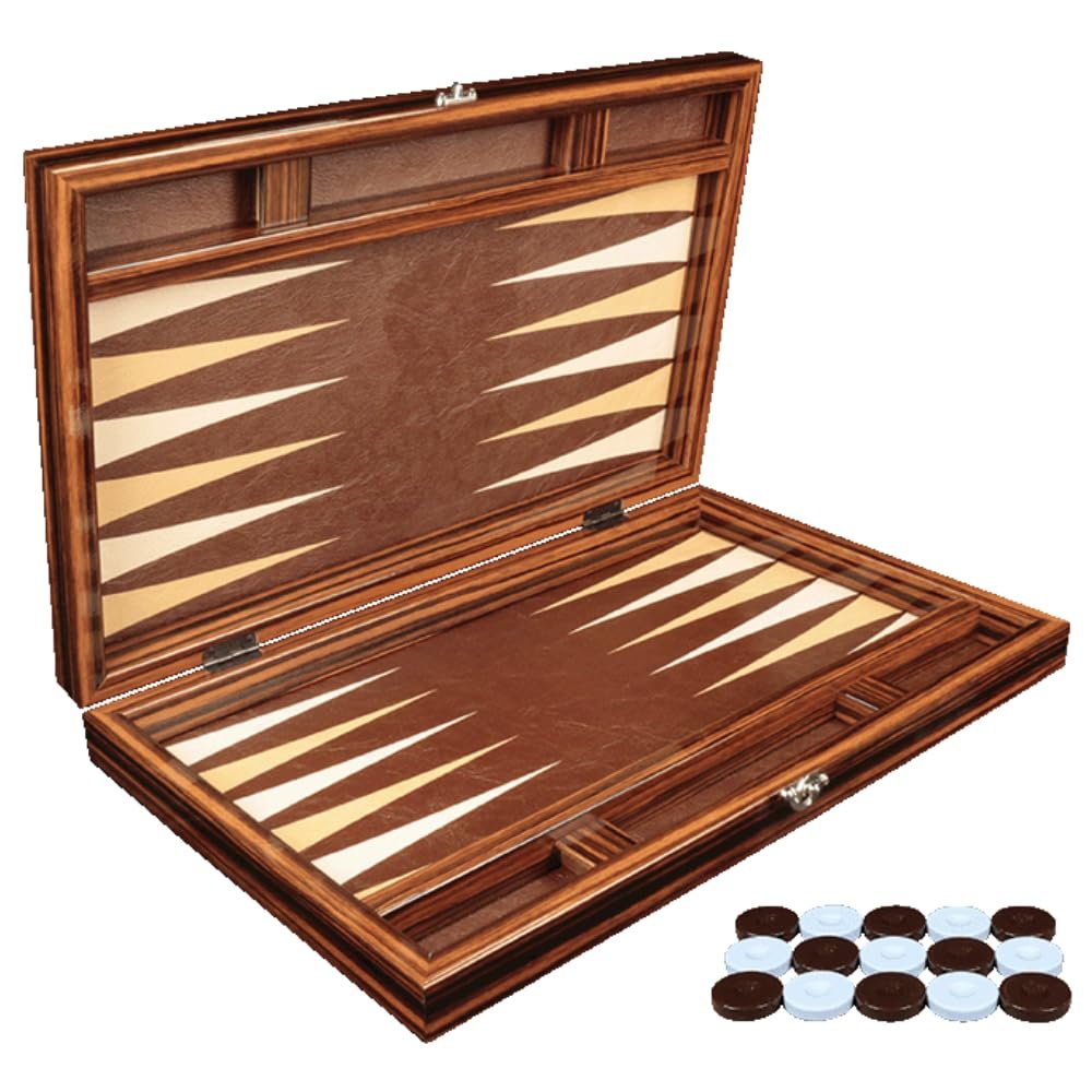 19 Turkish Backgammon Sets for Adults  Ebony&Leather XXL Size  Brown  Premium Checkers and Dice Set,Travel Backgammon Set&Classic Board Games for 2 Players