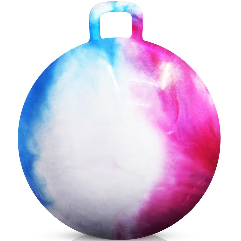 Bedwina Hopper Ball with Handle for Kids 18-inch (45cm) Bouncy Balls for Kids, Jumping Kangaroo Hippity Hop, Hopping Sit and Spin with Handle with Hand Pump, Marble Blue/Red/White