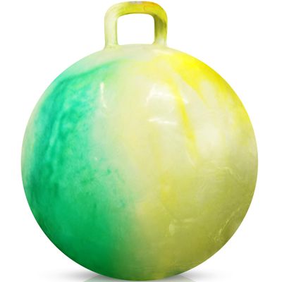 Bedwina Hopper Ball with Handle for Kids 20-inch (50cm) Bouncy Balls for Kids, Jumping Kangaroo Hippity Hop, Hopping Sit and Spin with Handle with Hand Pump, Marble Green & Yellow