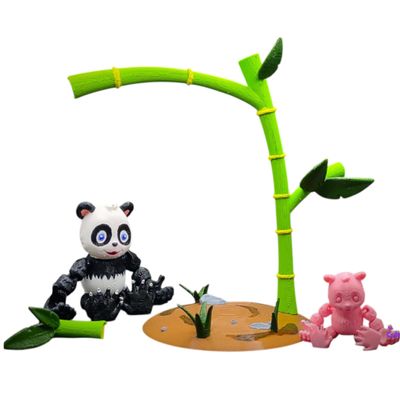 3D Printed Panda Figurine with Bamboo & Base  Paintable Articulated Animal Model Set for DIY Crafts, Shelf Displays & Dioramas  3D Printed in Canada