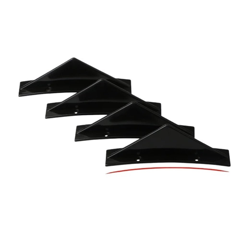 4pcs Car Universal Triangular Rear Bumper Diffuser Spoiler Protector Carbon Fiber Chassis Lip Decoration(Black curved)