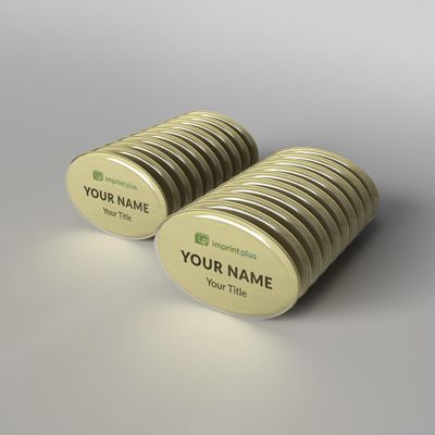 1.7" x 2.6" The Mighty Badge Reusable Oval Metal Name Tags - 20 Badge Kit (Plates, Inserts, Magnets, Lenscovers) (Gold Plate with Insert Sheet for Inkjet Printer)