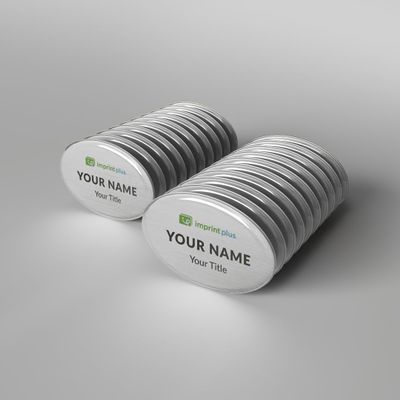 1.7" x 2.6" The Mighty Badge Reusable Oval Metal Name Tags - 20 Badge Kit (Plates, Inserts, Magnets, Lenscovers) (Silver Plate with Insert Sheet for Laser Printer)