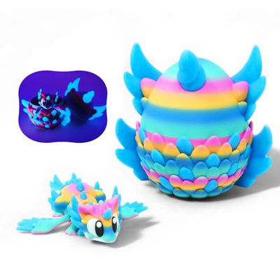 Articulated Dragon with Fantasy Egg  3D Printed Mythical Creature Gift, Posable Jointed Companion, Collectible Detailed Shelf or Desk Decoration - For Adults (Celestial Glow Dragon + Egg)