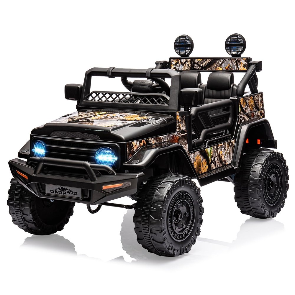 2 Seater Ride On Car for Kids, 12V Electric Truck with Parent Remote Control, Spring Suspension, 2 Speeds, LED Headlight & Music Player, Kids Electric Vehicle for Aged 3-8 Years, Black