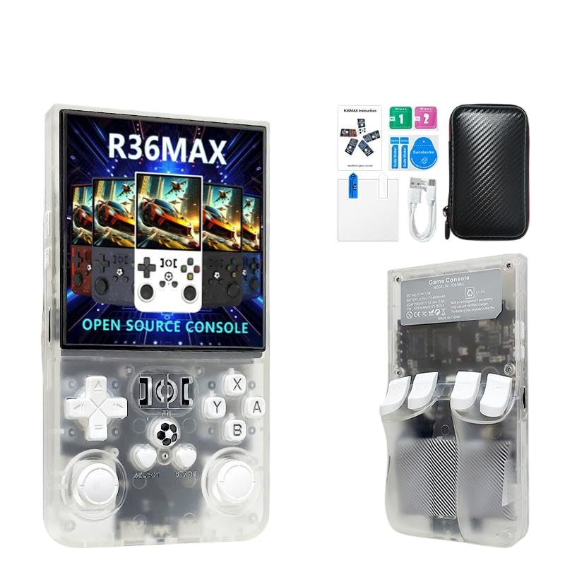 2025 R36MAX Retro Handheld Game Console with 64G 128G Built-in 18000+ 22000+ Classic Games, Portable Hand Held Open Source Linux System 4.0-in 4k HD IPS Screen Video Player (Translucent 64G)